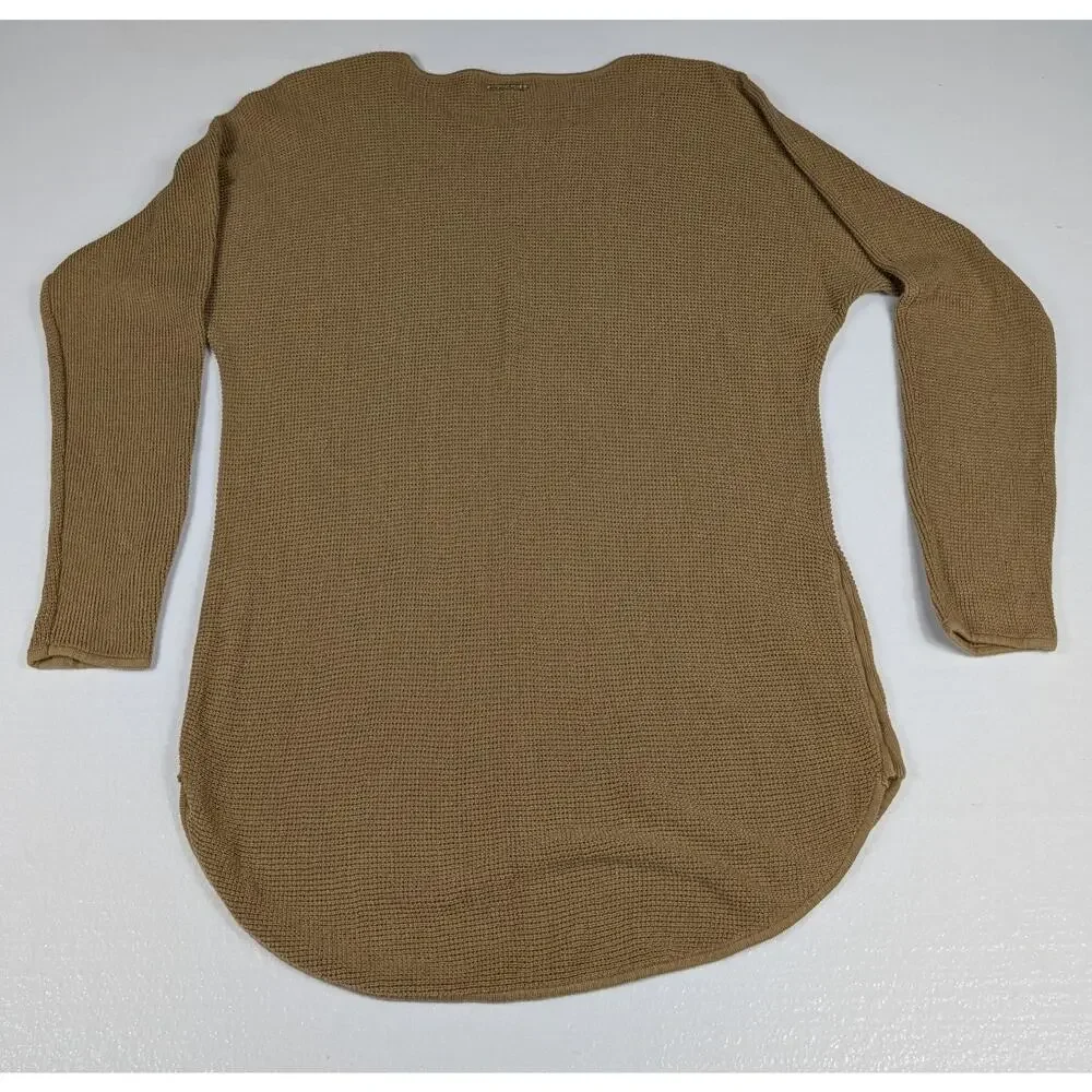 Michael Kors Sweater Womens Small Brown Long Sleeve Knit Tunic Scoop Neck Gold